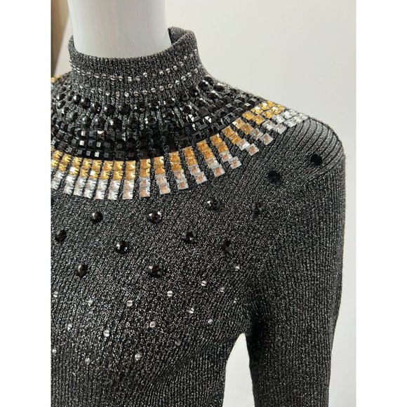 Investments Jeweled Neck Sweater  Large Black  Vintage Cotton Poly Blend - Picture 12 of 16